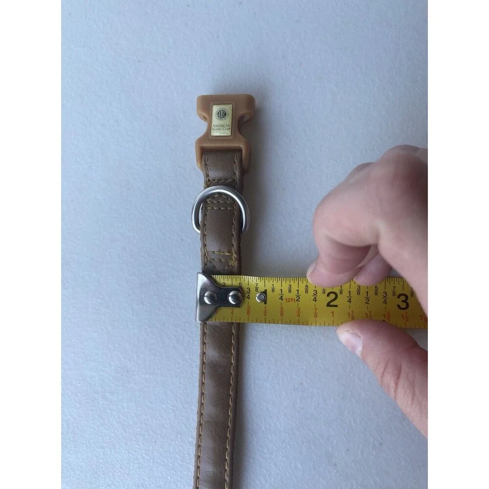 American Kennel Club AKC Tan Leather Dog Collar Adjustable Brass Buckle 17 In
